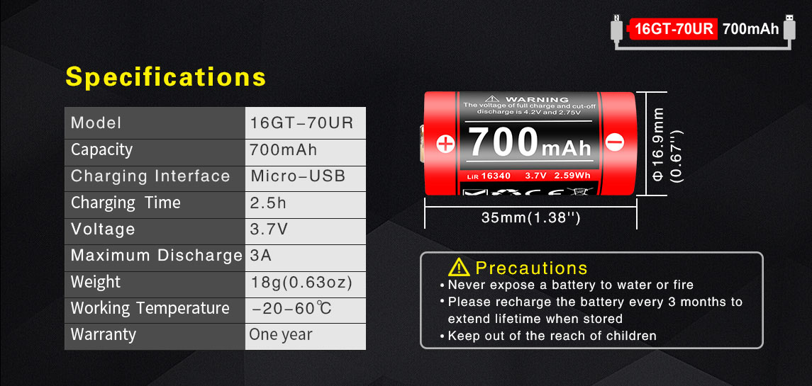  ΜΠΑΤΑΡΙΑ KLARUS 16GT-70UR 700mAh